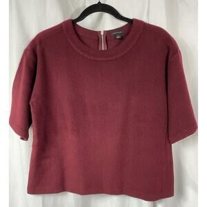 Ann Taylor Wool Blend Cropped Top Burgundy Back Zip Crew Neck